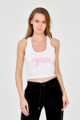JUICY COUTURE Biały tank top Chrishell. Białe topy damskie Juicy Couture, s, bez wzorów, z bawełny, bez kołnierzyka, bez ramiączek. W wyprzedaży za 135.99 zł.