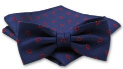 Elegancka Mucha Męska - Alties - Granat w Czerwony Wzór. Niebieskie krawaty i muchy Alties, bez wzorów, eleganckie. Za 54.00 zł.