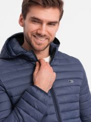 Kurtka męska Ombre Kurtka męska pikowana pakowana w worek - granatowa V1 OM-JALP-0156 XL. Kurtki męskie Ombre, m, bez wzorów, bez kaptura. Za 269.99 zł.