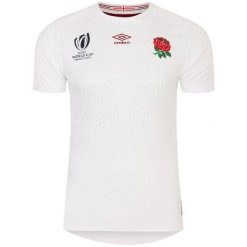 Koszulka domowa mistrzostw świata 2023 Angleterre. Białe bluzki damskie RUGBY WORLD CUP 2023, m, bez wzorów, młodzieżowe, bez kołnierzyka, bez ramiączek. Za 508.50 zł.