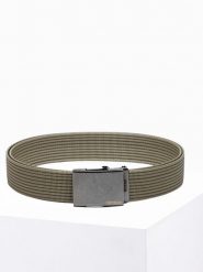 Pasek męski parciany z metalową klamrą - khaki A376 - uniwersalny. Brązowe paski męskie Ombre Clothing. Za 41.99 zł.