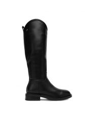 DeeZee Kozaki 5672 Czarny. Czarne kozaki damskie DeeZee, bez wzorów, z materiału, bez obcasa, na płaskiej podeszwie, bez zapięcia. Za 239.99 zł.