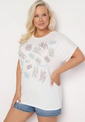 Biały Klasyczny Bawełniany T-shirt Ozdobiony Cyrkoniami Christara. Białe t-shirty damskie Born2be, l, bez wzorów, z bawełny, klasyczne, bez kołnierzyka, bez ramiączek. Za 34.99 zł.