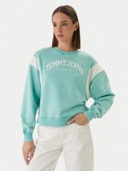 Tommy Jeans Bluza Varsity Crew DW0DW22365 Zielony Regular Fit. Zielone bluzy damskie Tommy Jeans, xl, bez wzorów, z bawełny, bez ramiączek, bez kaptura. Za 489.99 zł.