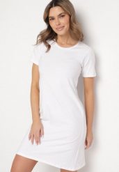 Biała Bawełniana Sukienka o Kroju Typu T-shirt Nilisea. Białe sukienki damskie Born2be, l, bez wzorów, z bawełny, bez kołnierzyka, bez ramiączek, mini. Za 34.99 zł.