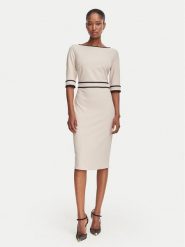 Rinascimento Sukienka koktajlowa CFC0131086003 Beżowy Slim Fit. Brązowe sukienki damskie Rinascimento, s, bez wzorów, z syntetyku, wizytowe, bez kołnierzyka, bez ramiączek. Za 524.99 zł.