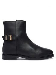 Tommy Hilfiger Botki Th Buckle Leather Ankle Boot FW0FW09486 Czarny. Czarne botki damskie Tommy Hilfiger, bez wzorów, ze skóry, bez obcasa, na płaskiej podeszwie, bez zapięcia. Za 649.99 zł.