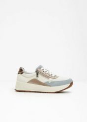 Wygodne sneakersy marki Rieker na podeszwie platformie w wygodnej tęgości. Białe obuwie sportowe damskie bonprix, bez wzorów, bez zapięcia. Za 369.99 zł.