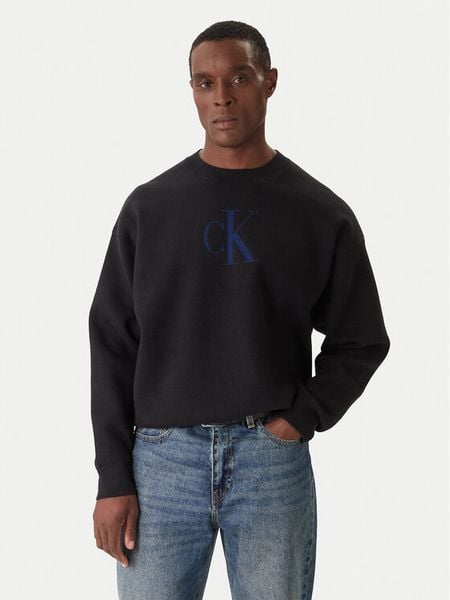 Calvin Klein Jeans Sweter LV04RD305G Czarny Relaxed Fit. Czarne swetry męskie Calvin Klein Jeans, m, bez wzorów, z bawełny, bez kołnierzyka, bez ramiączek. Za 559.99 zł.