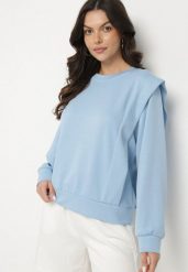 Jasnoniebieska Bluza z Wiskozą z Podkreśloną Linią Ramion Alithra. Niebieskie bluzy damskie Born2be, z aplikacjami, z jeansu, casualowe, bez ramiączek, bez kaptura. Za 79.99 zł.