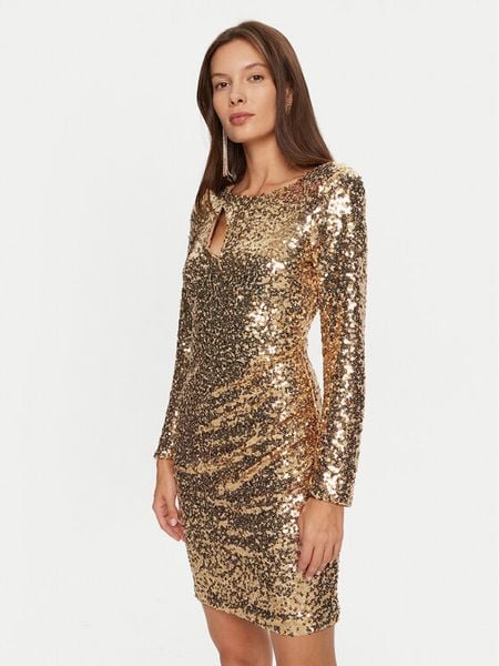 Rinascimento Sukienka koktajlowa CFC0019792002 Złoty Regular Fit. Żółte sukienki damskie Rinascimento, l, bez wzorów, z syntetyku, wizytowe, bez kołnierzyka, bez ramiączek. Za 479.99 zł.