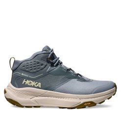 Trekkingi Hoka. Niebieskie botki męskie HOKA, bez wzorów, sportowe, bez obcasa, bez zapięcia. Za 949.99 zł.