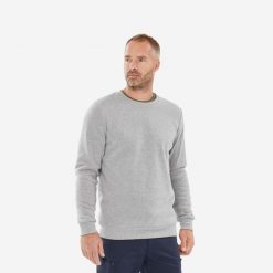 Sweter turystyczny męski Quechua NH150. Szare swetry męskie QUECHUA, l, bez wzorów, z dzianiny, klasyczne, bez kołnierzyka, bez ramiączek. Za 39.99 zł.