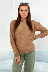 Sweter z ozdobnym splotem camelowy. Swetry nierozpinane damskie KESI, l, bez wzorów, z wełny, eleganckie, bez kołnierzyka, plus size, bez ramiączek. Za 150.97 zł.
