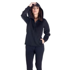 Bluza miękka z kaptur na outdoor na co dzień. Czarne bluzy damskie LEONE 1947 APPAREL, bez wzorów, z bawełny, sportowe, bez ramiączek, bez kaptura. W wyprzedaży za 201.87 zł.