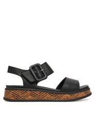 Rieker Sandały W0800-00 Czarny. Czarne sandały damskie Rieker, bez wzorów, ze skóry, bez obcasa, na płaskiej podeszwie, bez zapięcia. Za 299.99 zł.