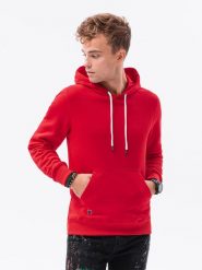 Bluza męska z kapturem BASIC - czerwona V5 OM-SSBN-0120 - S. Czerwone bluzy męskie Ombre Clothing, m, bez wzorów, z bawełny, z kapturem. Za 34.79 zł.