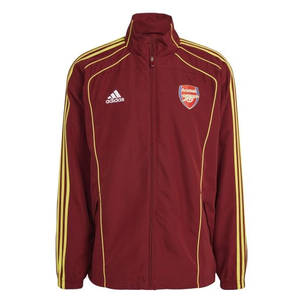 Kurtka z dresu Arsenal Ubp Tt Marnob 2024/25. Czerwone kurtki męskie Adidas, bez wzorów, z dresówki, sportowe, bez kaptura. W wyprzedaży za 272.50 zł.