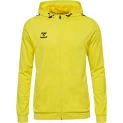 Poliestrowa bluza dresowa z kapturem i zamkiem błyskawicznym Hummel Authentic. Żółte bluzy męskie Hummel, bez wzorów, z dresówki, z kapturem, na fitness i siłownię. Za 277.50 zł.