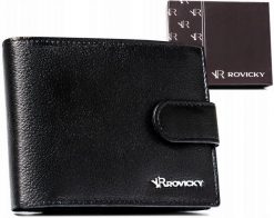 Portfel skórzany Rovicky R-N992L-PDM czarny. Czarne portfele męskie ROVICKY, bez wzorów, ze skóry. Za 54.99 zł.