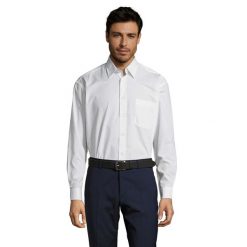 Męska Koszula Z Długim Rękawem Baltimore 95 Poplin. Białe koszule męskie SOL'S, m, bez wzorów, casualowe, bez kołnierzyka, bez ramiączek. Za 149.99 zł.