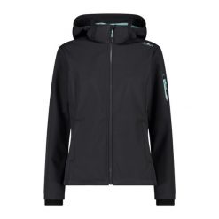 Kurtka damska turystyczna CMP 39A5006. Czarne kurtki sportowe damskie CMP, xs, bez wzorów, z softshellu, bez ramiączek, bez kaptura, trekkingowe. Za 404.70 zł.