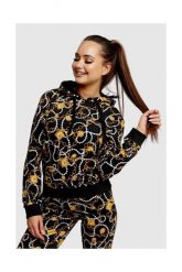 MOSCHINO Bluza damska z kapturem w złote łańcuchy. Czarne bluzy damskie MOSCHINO, s, bez wzorów, prążkowane, bez ramiączek, z kapturem. W wyprzedaży za 559.99 zł.