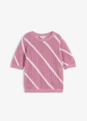 Sweter ażurowy z czystej bawełny. Czerwone swetry nierozpinane damskie bonprix, w ażurowe wzory, z bawełny, bez kołnierzyka, bez ramiączek. Za 69.99 zł.