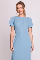 Elegancka sukienka ołówkowa z dekoltem V z tyłu niebieska. Niebieskie sukienki damskie Stylove, do pracy, m, bez wzorów, z elastanu, biznesowe, bez kołnierzyka, bez ramiączek, midi, dopasowane. Za 329.00 zł.