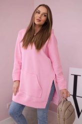 Bluza ocieplana z rozcięciami na bokach jasno różowa. Czerwone bluzy damskie KESI, l, bez wzorów, z bawełny, bez ramiączek, z kapturem. Za 263.47 zł.