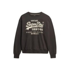Bluza z vintage'owym logo dla kobiet Superdry. Czarne bluzy damskie Superdry, l, bez wzorów, klasyczne, bez ramiączek, bez kaptura. Za 323.25 zł.