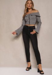 Czarne Jeansy Typu Skinny z Bawełną High Waist Mevule. Czarne jeansy damskie Renee, bez wzorów, z bawełny, z podwyższonym stanem. Za 109.99 zł.