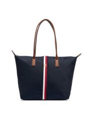 Tommy Hilfiger Torebka Popette Tote Corp AW0AW19027 Granatowy. Niebieskie shopperki damskie Tommy Hilfiger, bez wzorów, z materiału, bez dodatków. Za 449.99 zł.