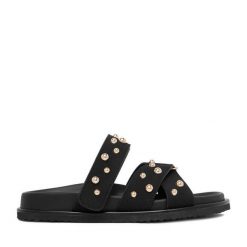 Klapki DeeZee. Czarne klapki damskie DeeZee, bez wzorów, bez obcasa, bez zapięcia. Za 129.99 zł.