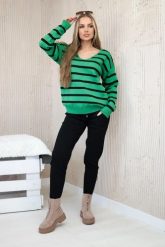 Komplet sweterkowy Bluza w paski + Spodnie zielony. Zielone bluzy damskie KESI, l, bez wzorów, z poliesteru, eleganckie, bez ramiączek, bez kaptura. Za 278.10 zł.