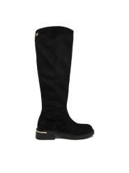 Nine West Kozaki CEO-LB205652-7B Czarny. Czarne kozaki damskie Nine West, bez wzorów, z materiału, bez obcasa, na płaskiej podeszwie, bez zapięcia. Za 299.99 zł.