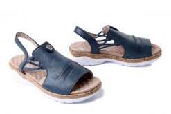 RIEKER V2272-14 blue, sandały damskie. Niebieskie sandały damskie Rieker, bez wzorów, bez obcasa, bez zapięcia. Za 244.93 zł.