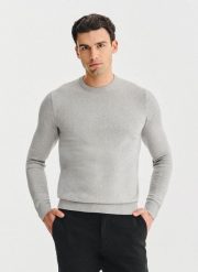 PAKO LORENTE – Szary bawełniany sweter z kaszmirem. Szare swetry męskie Pako Lorente, na jesień, m, bez wzorów, z bawełny, bez kołnierzyka, bez ramiączek. Za 299.99 zł.