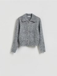 Kardigan z domieszką wełny - szary. Szare kardigany damskie Reserved, l, bez wzorów, z dzianiny, bez kołnierzyka. Za 149.99 zł.