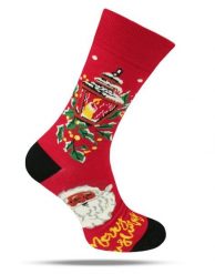 Tematyczne Skarpetki Bawełniane - Mikołaj i Świąteczna Świeca. Czerwone skarpety męskie His Story, bez wzorów, z bawełny. Za 34.99 zł.