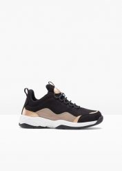 Sneakersy chunky. Czarne obuwie sportowe damskie bonprix, bez wzorów, z materiału, bez zapięcia. Za 119.99 zł.