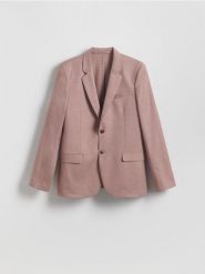 Marynarka slim fit z domieszką wiskozy - jasnofioletowy. Fioletowe garnitury męskie Reserved, bez wzorów, z tkaniny. Za 359.99 zł.
