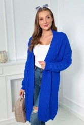 Sweter Kardigan splot warkocz chabrowy. Niebieskie kardigany damskie KESI, l, bez wzorów, z wełny, bez kołnierzyka, plus size. Za 209.11 zł.