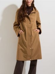 Długa parka z kapturem - beżowy. Brązowe parki damskie Sinsay, l, bez wzorów, z kapturem. Za 119.99 zł.
