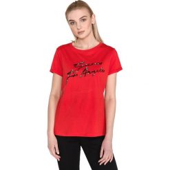 Guess Watercolors Koszulka Czerwony. Czerwone bluzki damskie Guess, l, z aplikacjami, z bawełny, bez kołnierzyka, bez ramiączek. Za 206.95 zł.