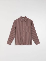 Koszula oversize w pionowe paski, z wiskozą - wielobarwny. Koszule damskie Sinsay, l, bez wzorów, z wiskozy, bez kołnierzyka, bez ramiączek. Za 39.99 zł.
