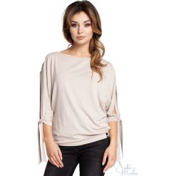 Bluzka rozcięte rękawy bee-036. Brązowe bluzki damskie BEE, m, bez wzorów, z jeansu, bez kołnierzyka, bez ramiączek. Za 109.90 zł.