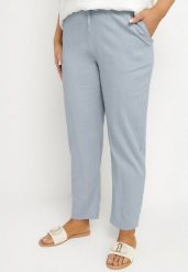 Niebieskie Spodnie z Lnem i Elastyczną Gumką w Pasie Nativena. Niebieskie spodnie materiałowe damskie Born2be, bez wzorów, z jeansu, plus size. Za 79.99 zł.