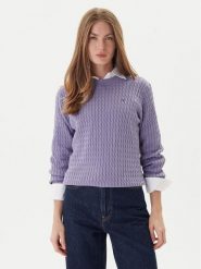 Tommy Hilfiger Sweter Fine WW0WW44993 Fioletowy Regular Fit. Fioletowe swetry nierozpinane damskie Tommy Hilfiger, xl, bez wzorów, z bawełny, bez kołnierzyka, bez ramiączek. Za 559.99 zł.