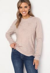 Beżowy Sweter z Bawełną Ozdobiony Cyrkoniami Irinaelle. Brązowe swetry nierozpinane damskie Born2be, l, bez wzorów, z bawełny, eleganckie, bez kołnierzyka, bez ramiączek. Za 69.99 zł.